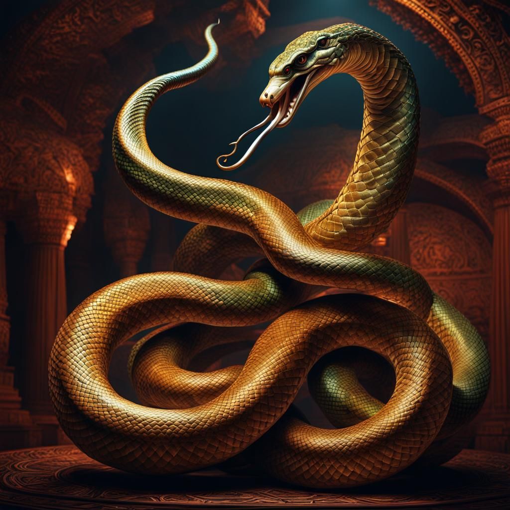 Surreal Snake Dance Illustration with Indian Flute