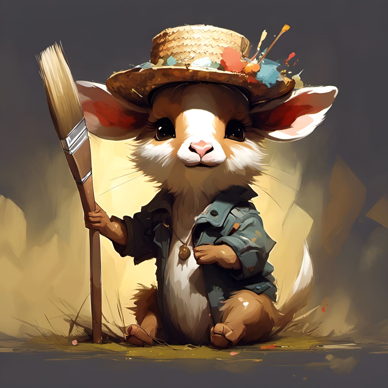 Chibi Doe Painting in a Maximalist Style