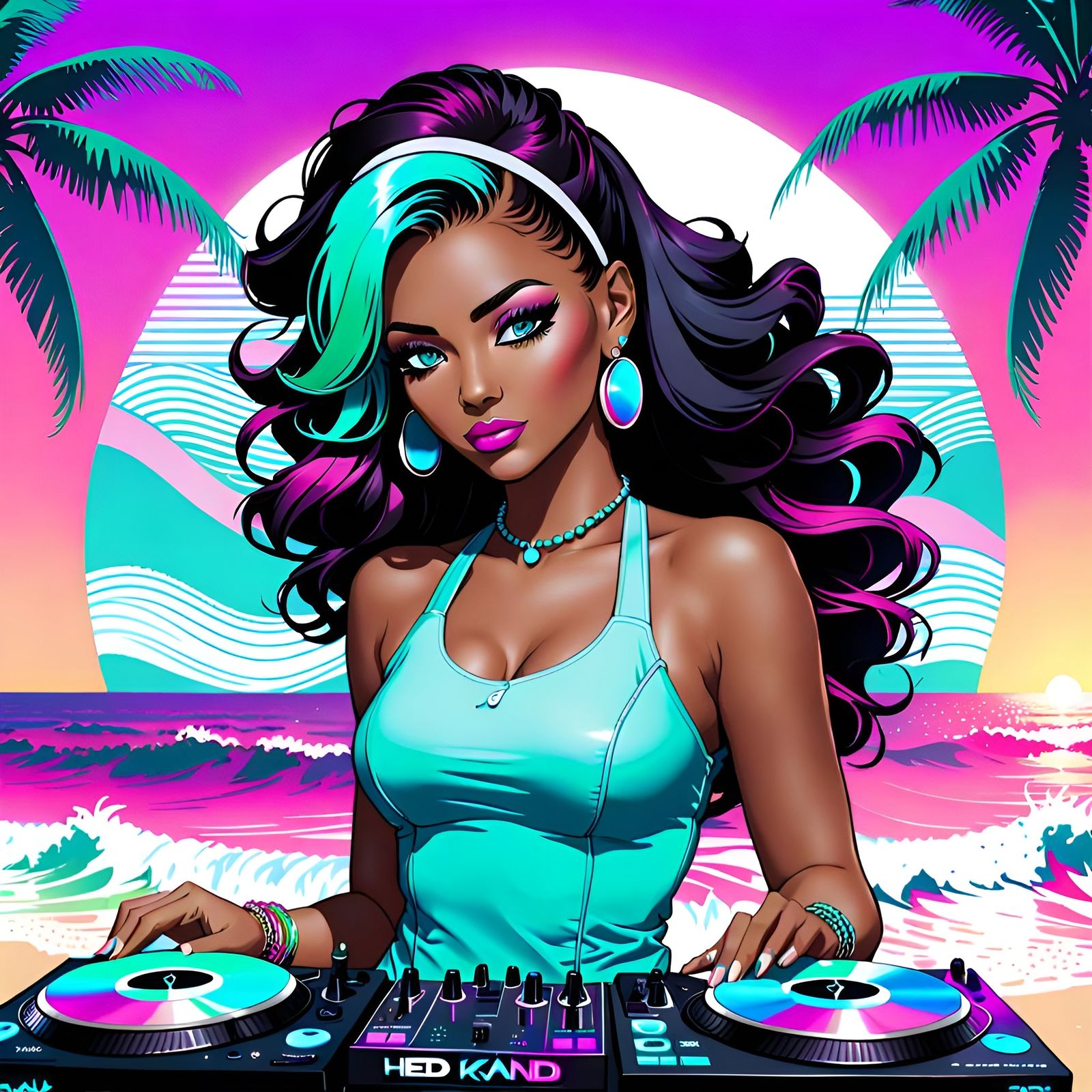 Vaporwave Art - Beautiful Deejay-Girl, DJ House Music CD Cov...