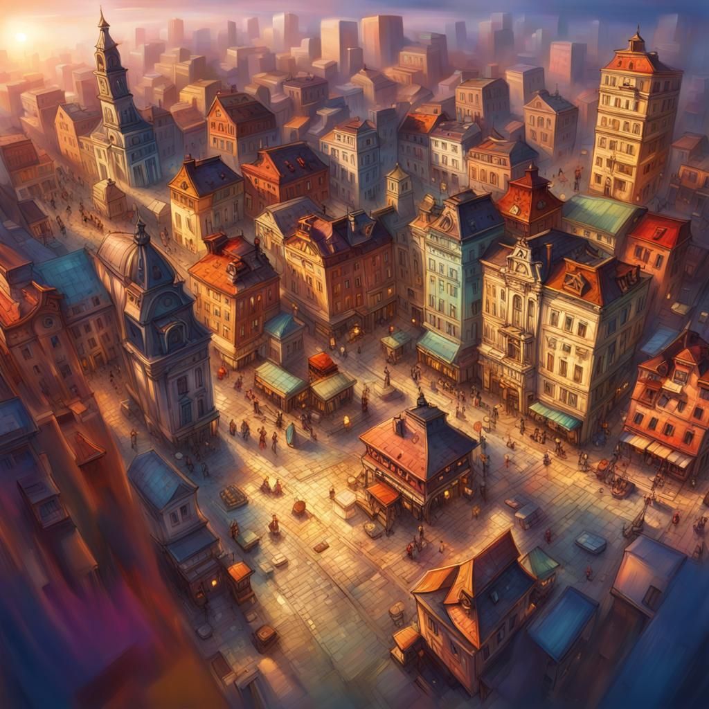 Colorful Dorcol Town Square in Hyperrealistic Style