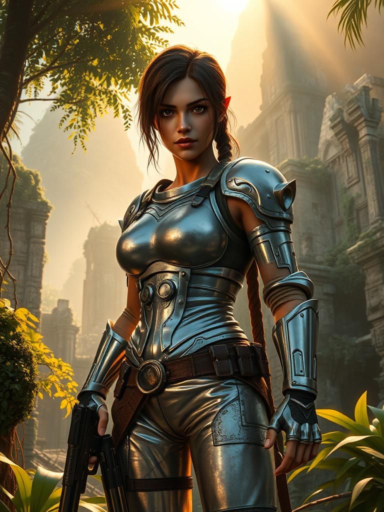 RPG Heroine in Jungle Ruins: Digital Art