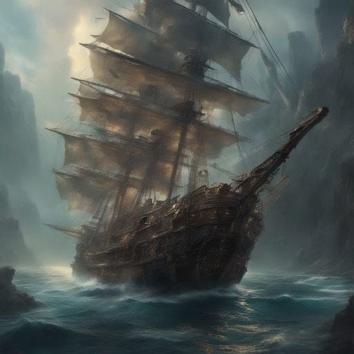 Pirate Ship on the Open Sea