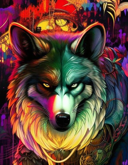 Big Bad Wolf Portrait in Whimsical Style