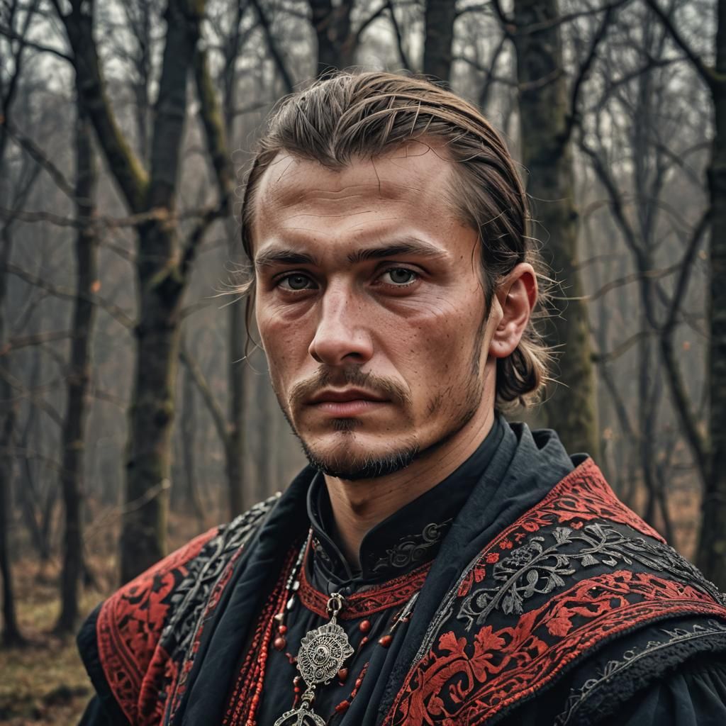 Slavic Man in Traditional Dress Portrait