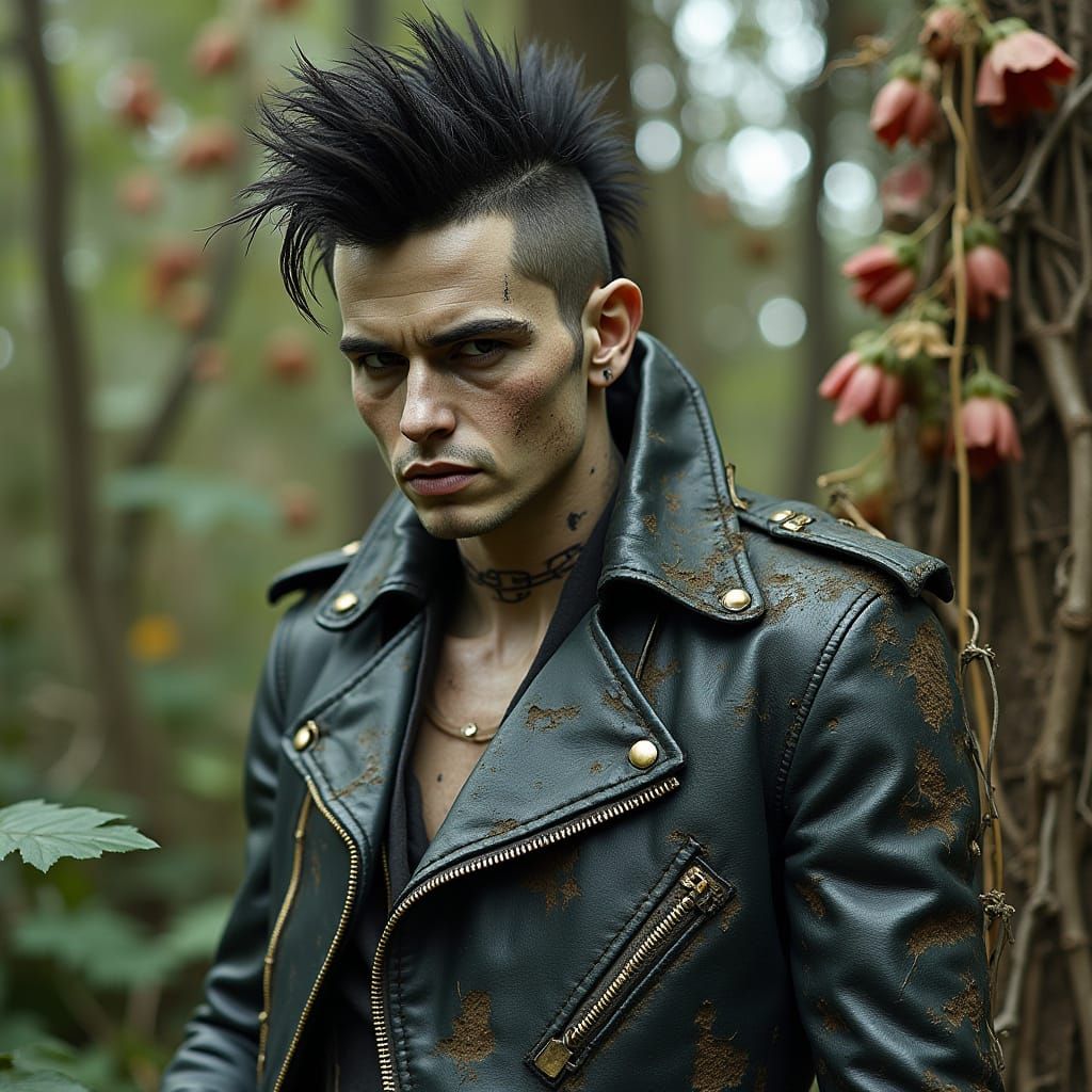 Punk Rocker Statue in Overgrown Garden