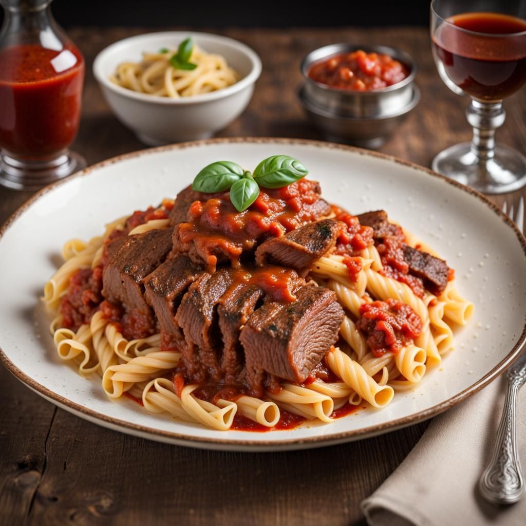 Gourmet Beef and Pasta in Vintage Style