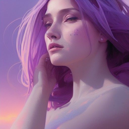 Purple Beach Portrait in Hyperdetailed Splash Art Style