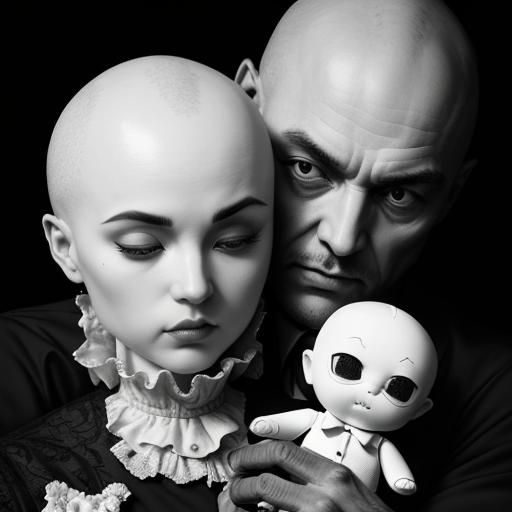 Sinister Porcelain Baby Doll in Black and White