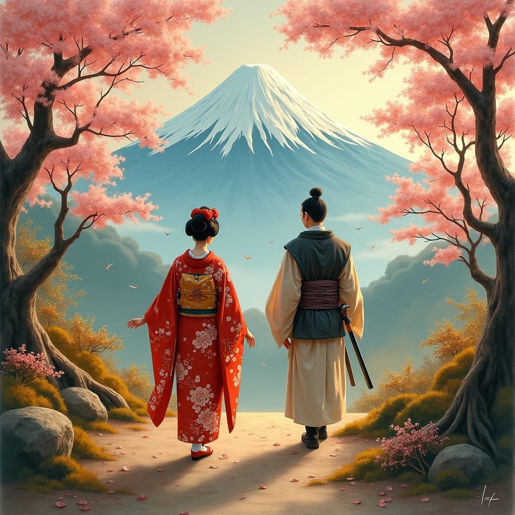 Geisha and Samurai in Japanese Landscape Art