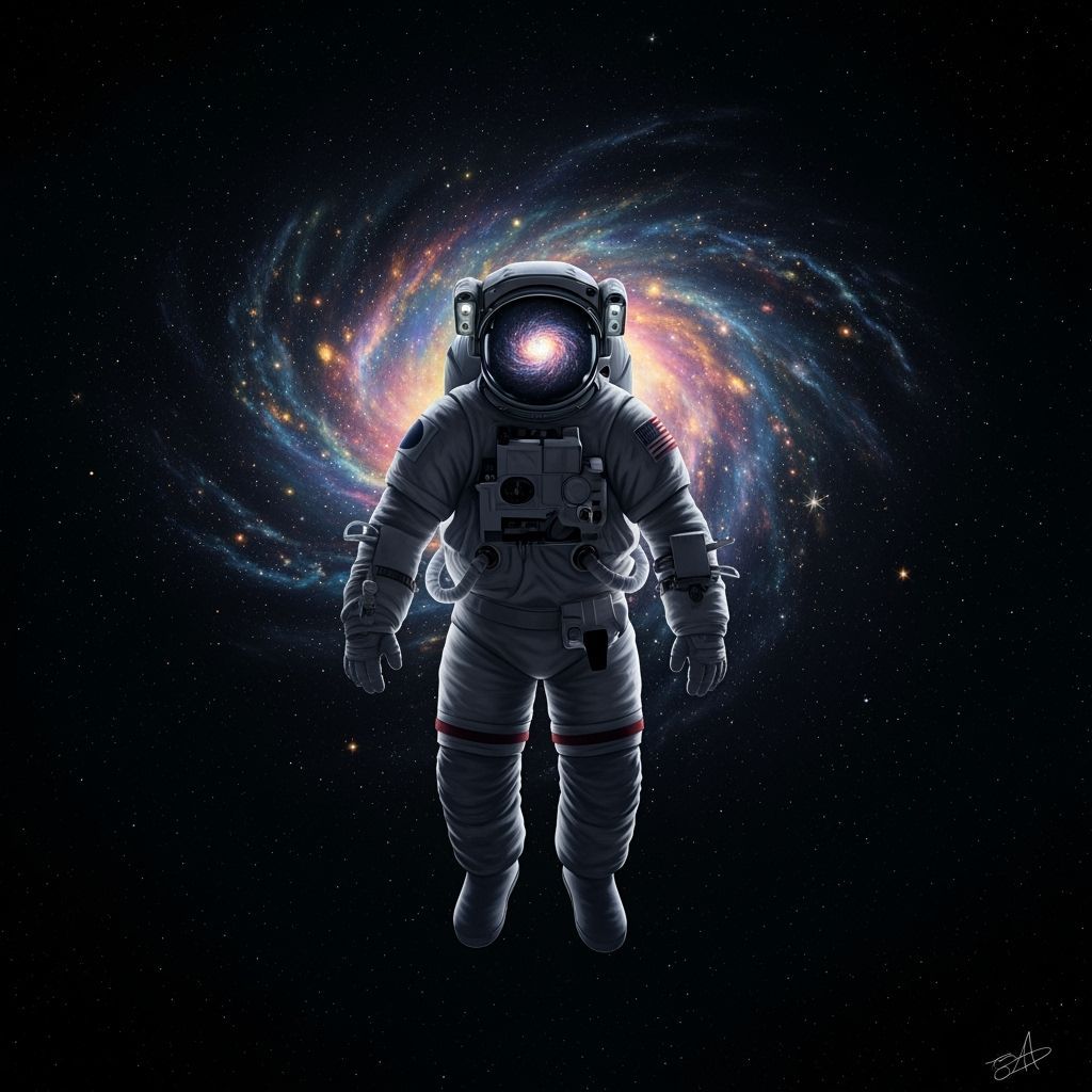 Astronaut Gazing at Multicolored Nebula in Photorealistic St...