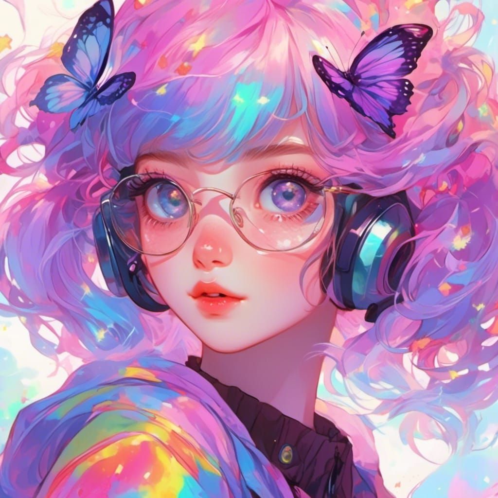 Anime girl wearing retro headphones
