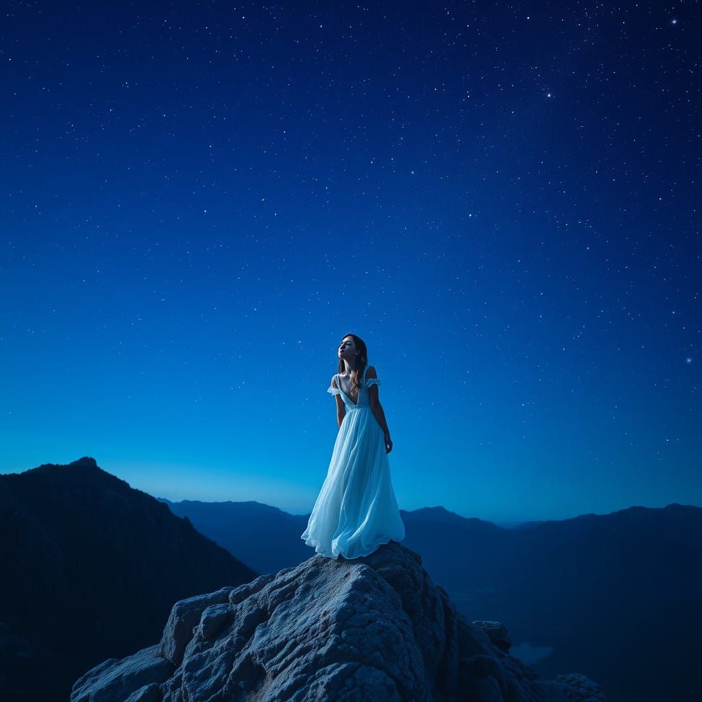 Ethereal Goddess Under Starry Night Sky