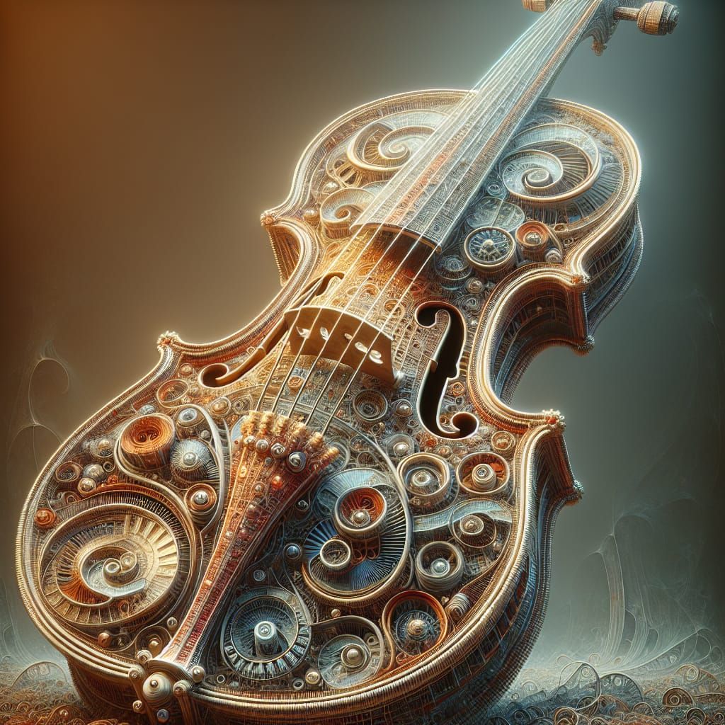Intricate String Violin: Matte Painting in Fantasy Style