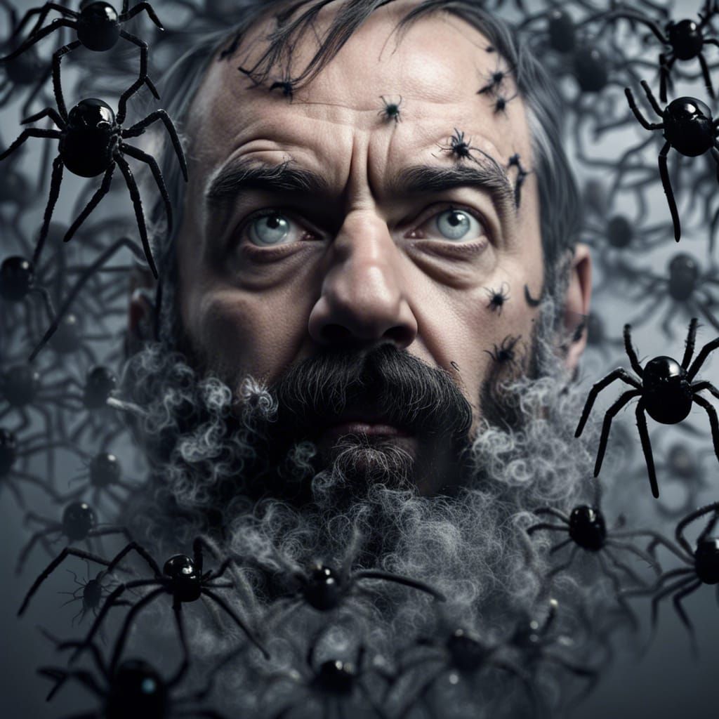 middle age man face black beard and mustache submerged by gr...