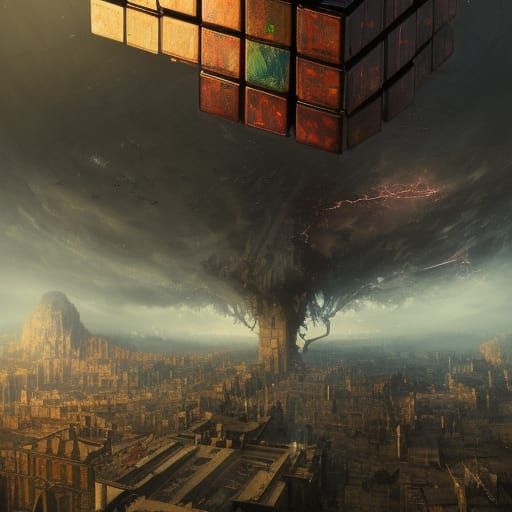 World as Rubik's Cube: Dark Fantasy Art