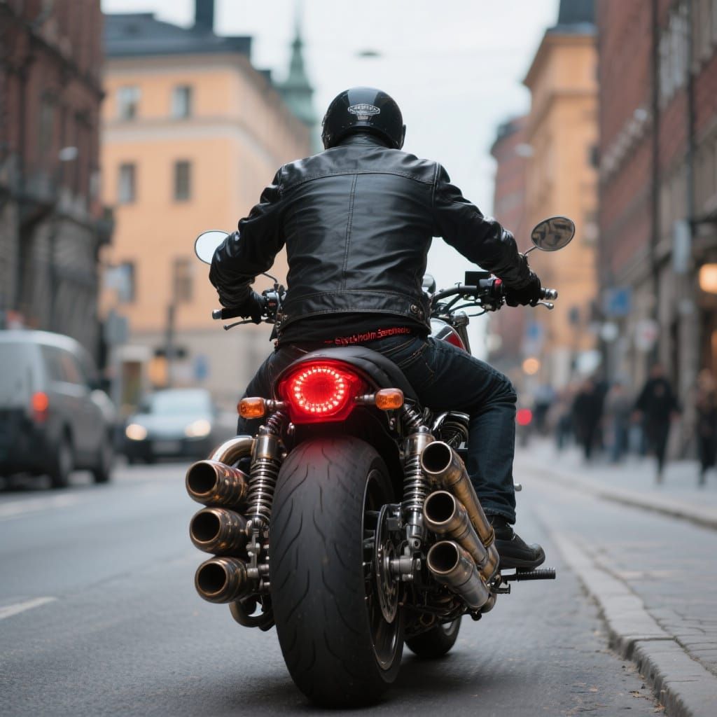 Motorcycle Rider in Stockholm at Night