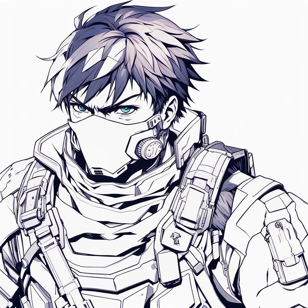 Anime Soldier in War-Torn Cityscape