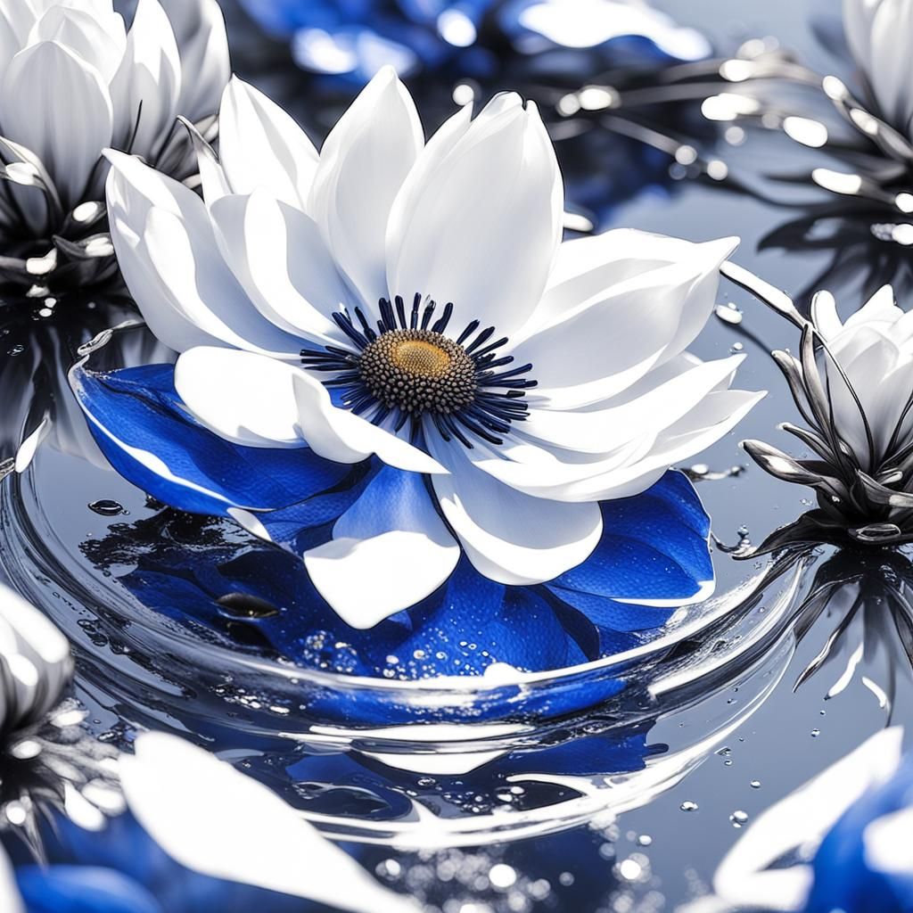 Magical Flower Reflected in Ancient Blue Fabric