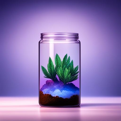 Glowing Blue Plants and Golden Carrots in Terrarium