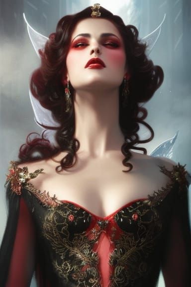 Fairy Queen in Red and Black Gown, Digital Art