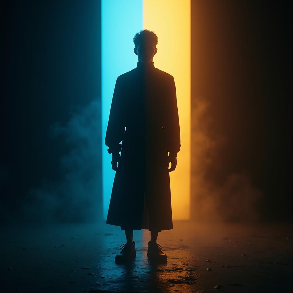 Figure in Contrasting Light: A Dark Fantasy Vision