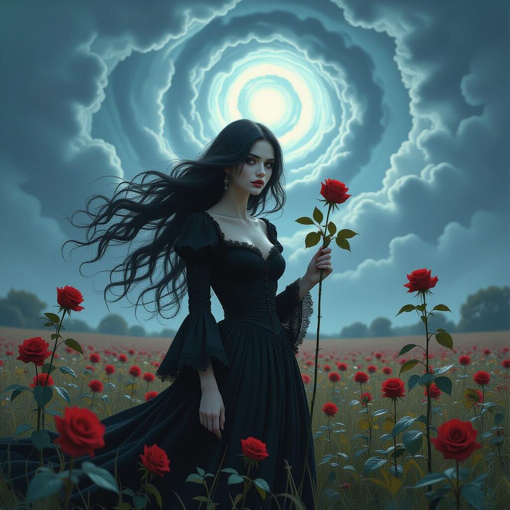 Gothic Woman in Withered Field, Dark Fantasy Art