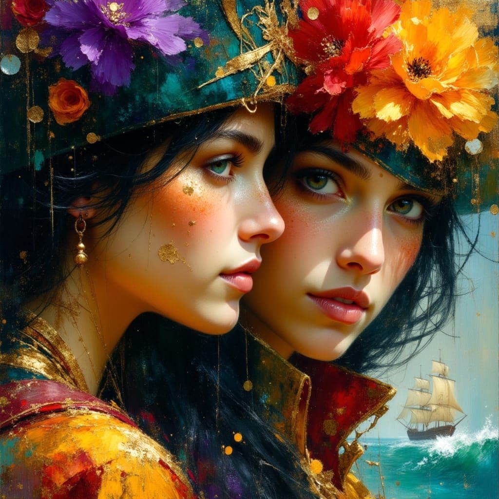 Pirate Royalty Portrait Onboard Ship as Oil Painting