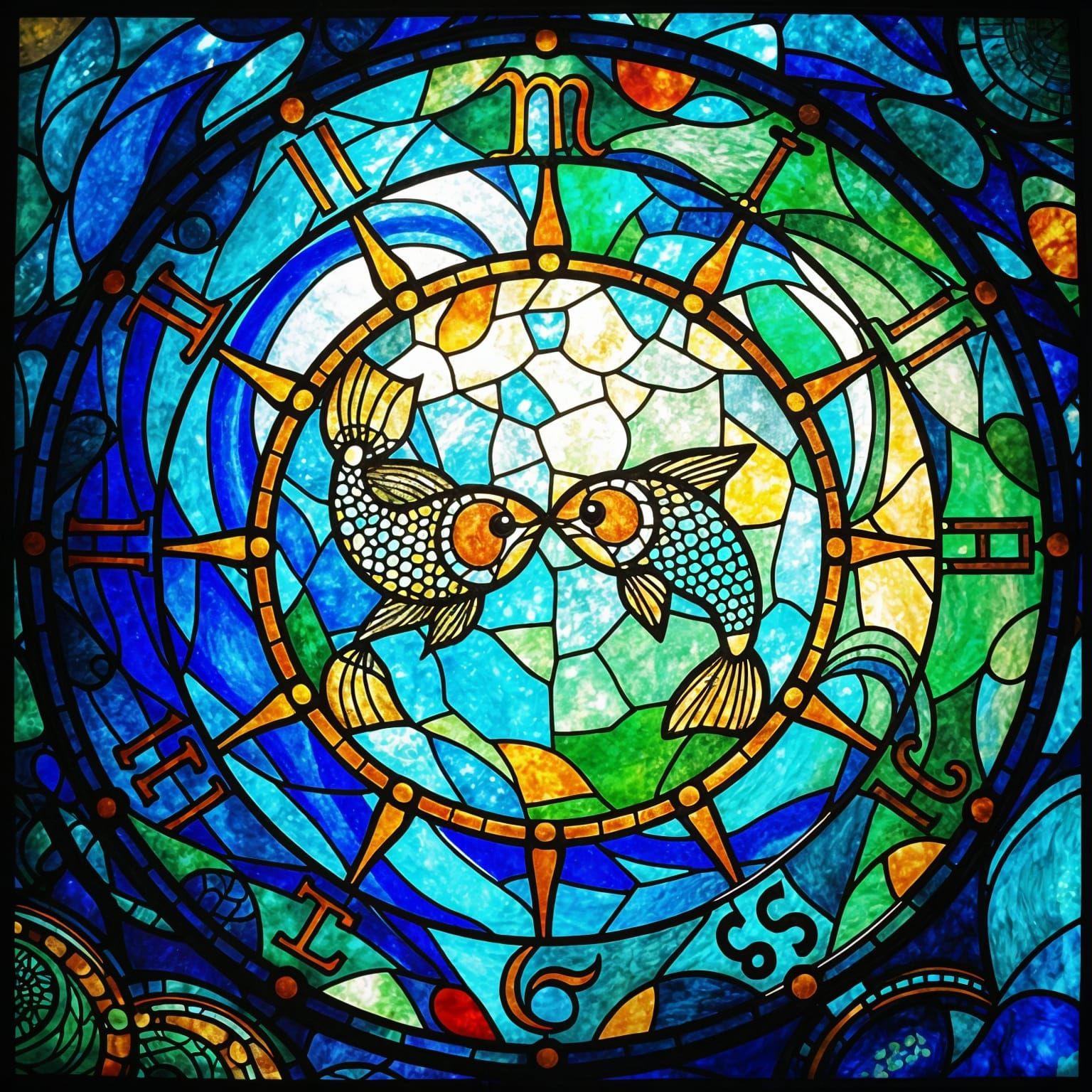 Vibrant Zodiac Pisces with Glass Leadlight Techniques
