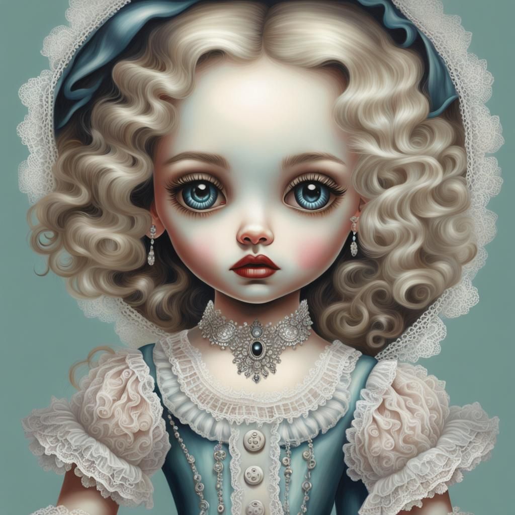 Pop Surrealist Doll Portrait in Hyperrealism Style