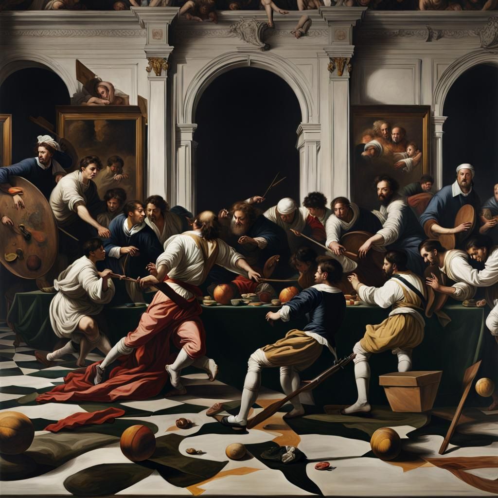 Baseball Brawl in Baroque Style: A Cinematic Scene