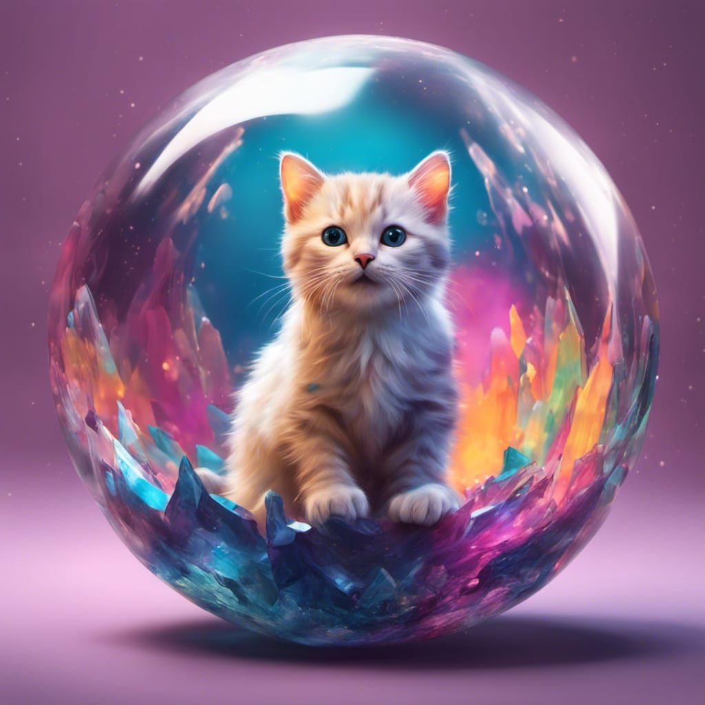 Cute Kitty in Crystal Ball: Hyperrealistic Concept Art