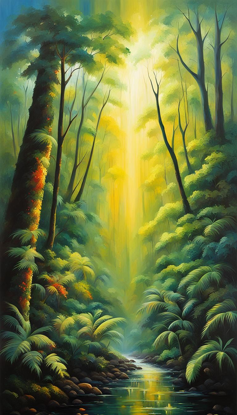 Lush Jungle Landscape in Abstract Style