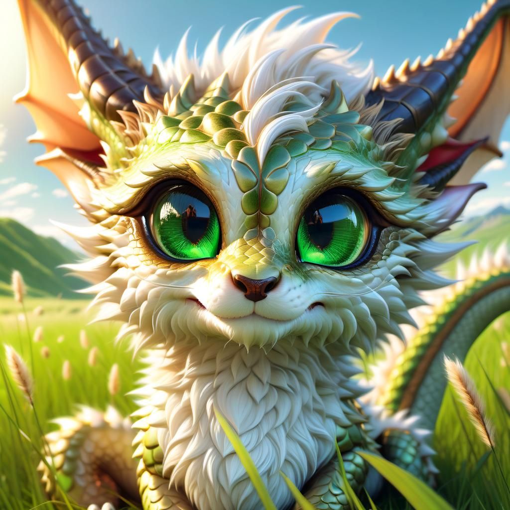 Adorable Fluffy Dragon Portrait in Anime Style