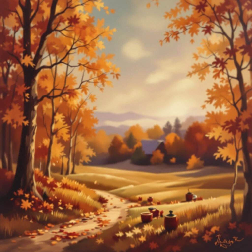 Cozy Autumn Guest Arrives in Oil Painting Style