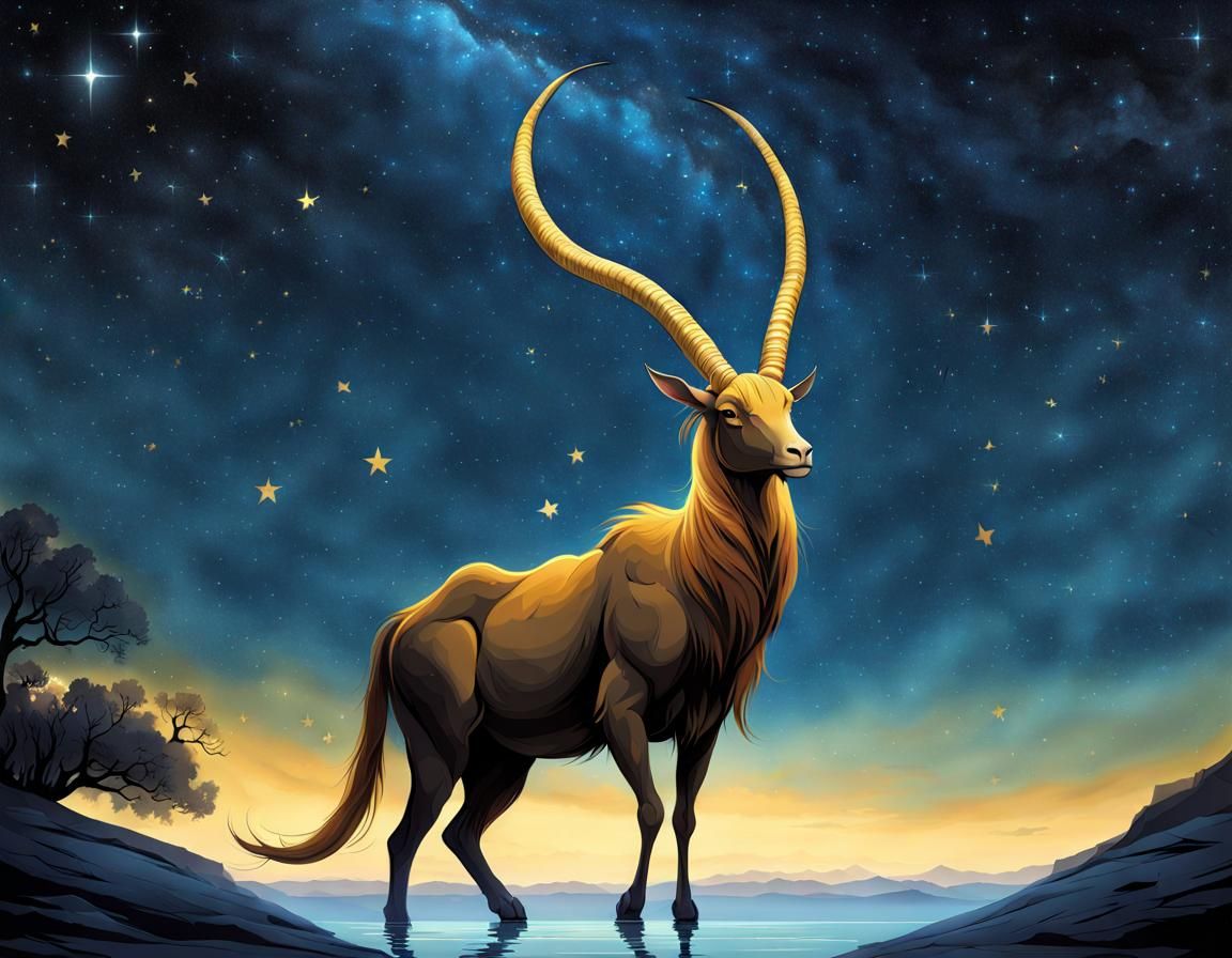 Capricorn Zodiac in Shimmering Starry Night Sky