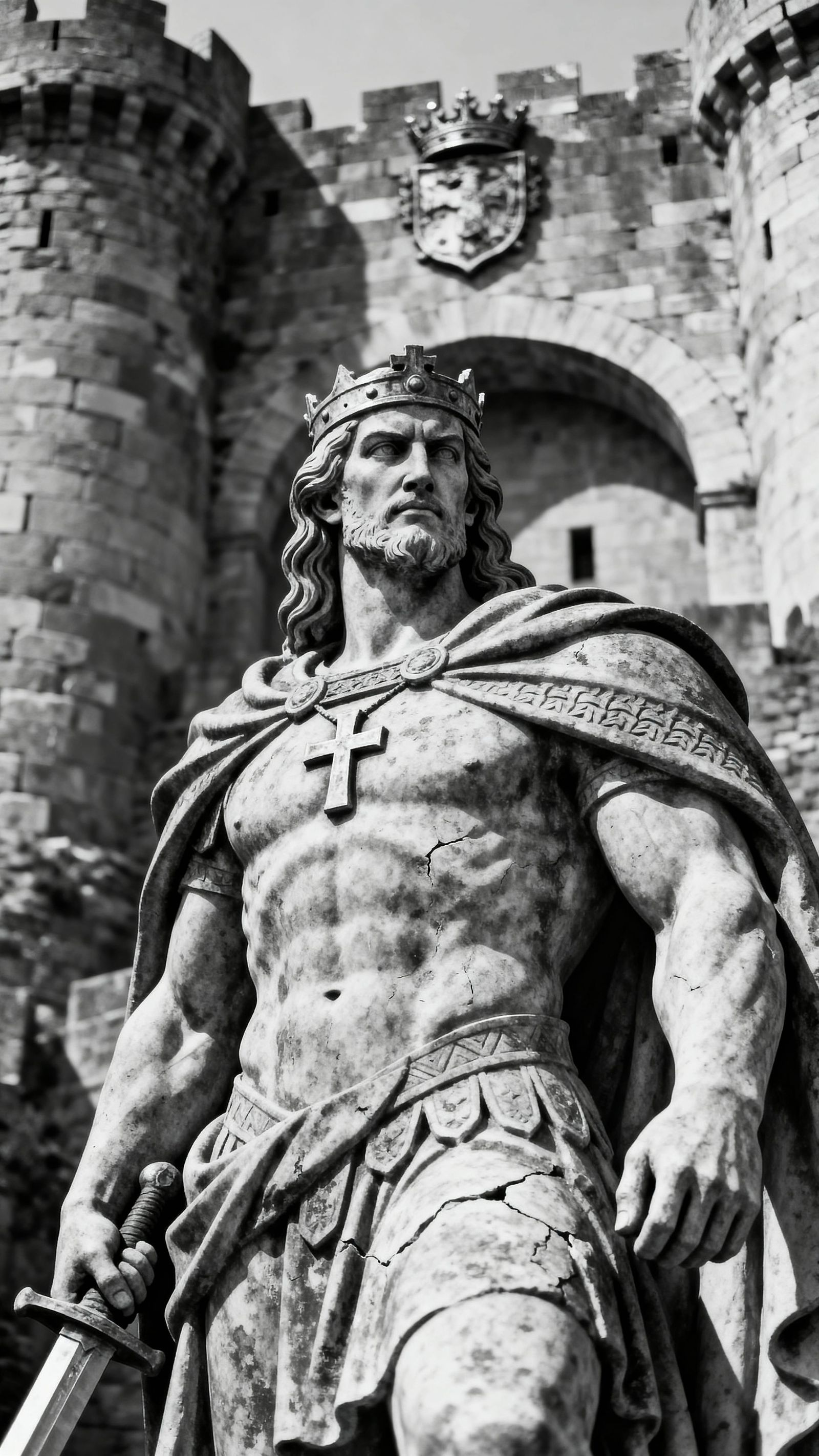 Ancient Warrior King Statue Before Fortress, Hyperrealistic ...
