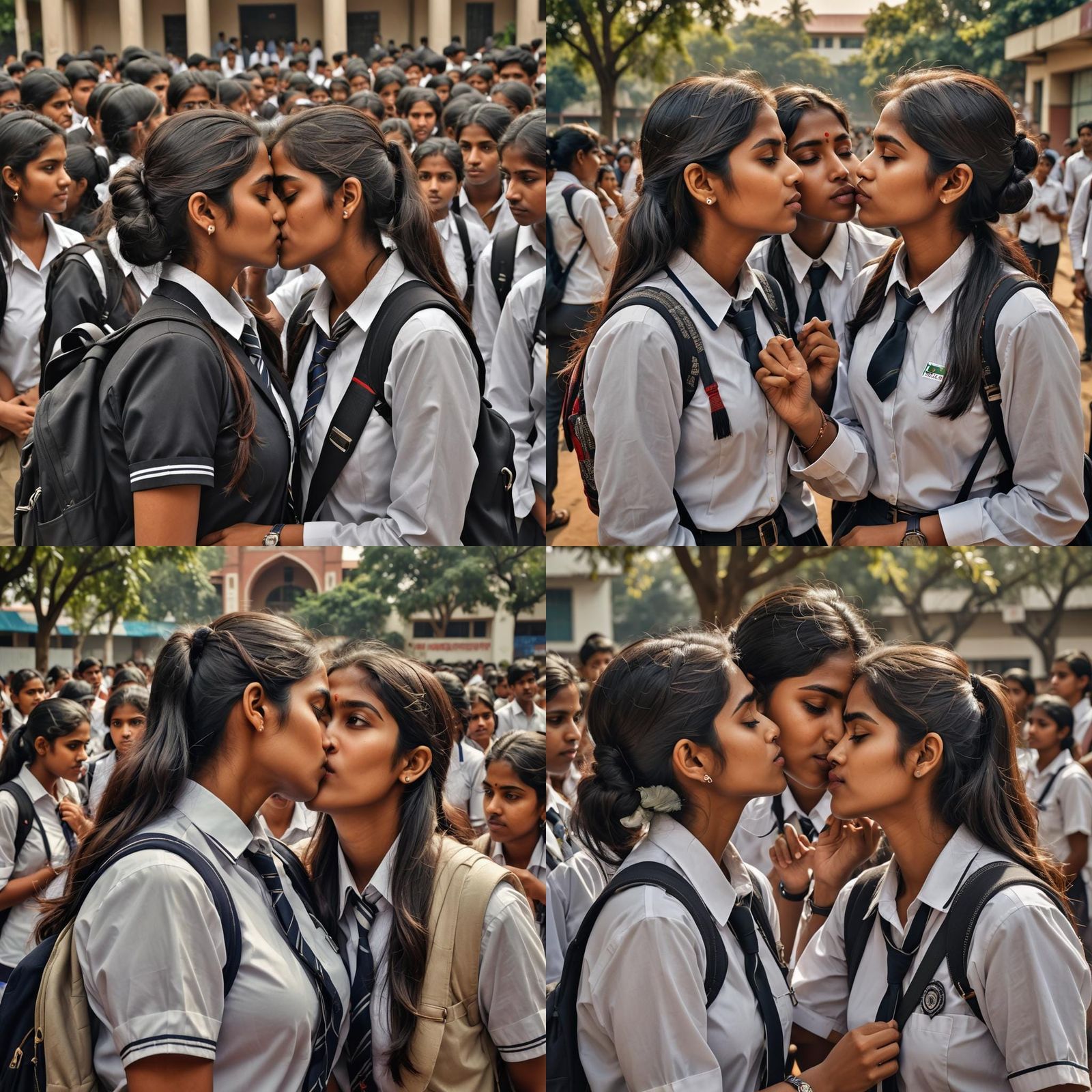 Hyperrealistic Image of Two Indian Schoolgirls Kissing