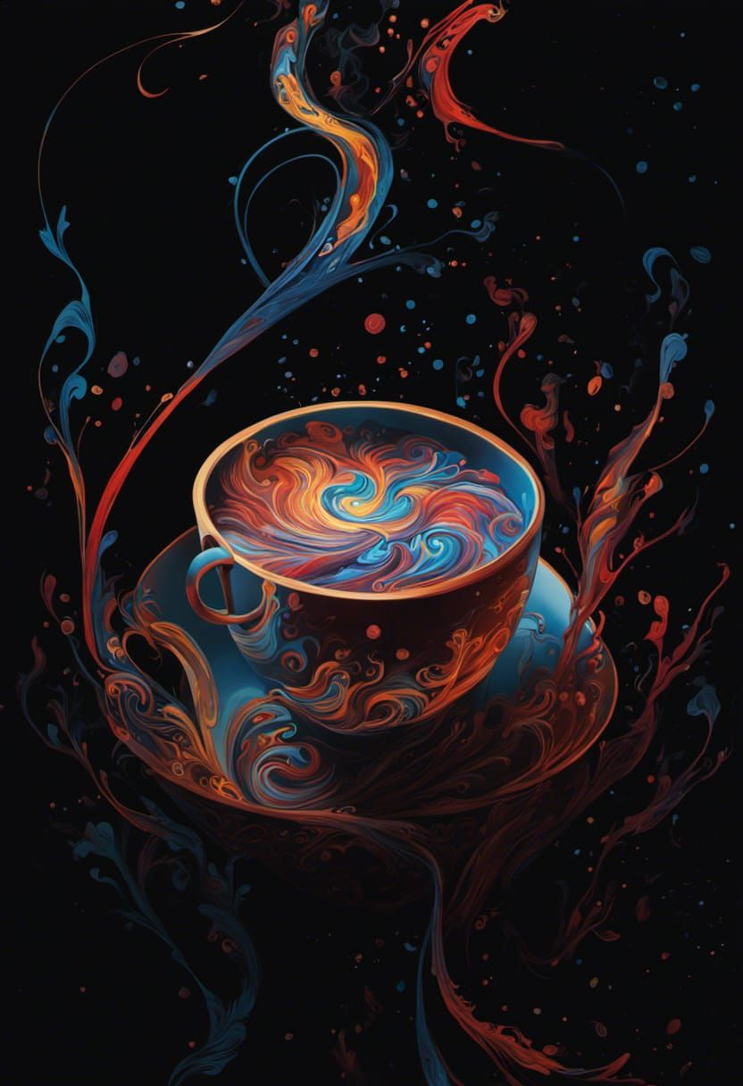 Whimsical Coffee Cup with Colorful Swirls