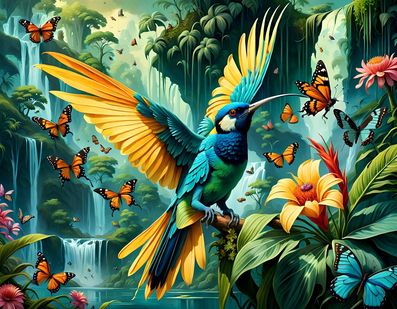 Tropical Bird in Jungle Paradise: Digital Illustration