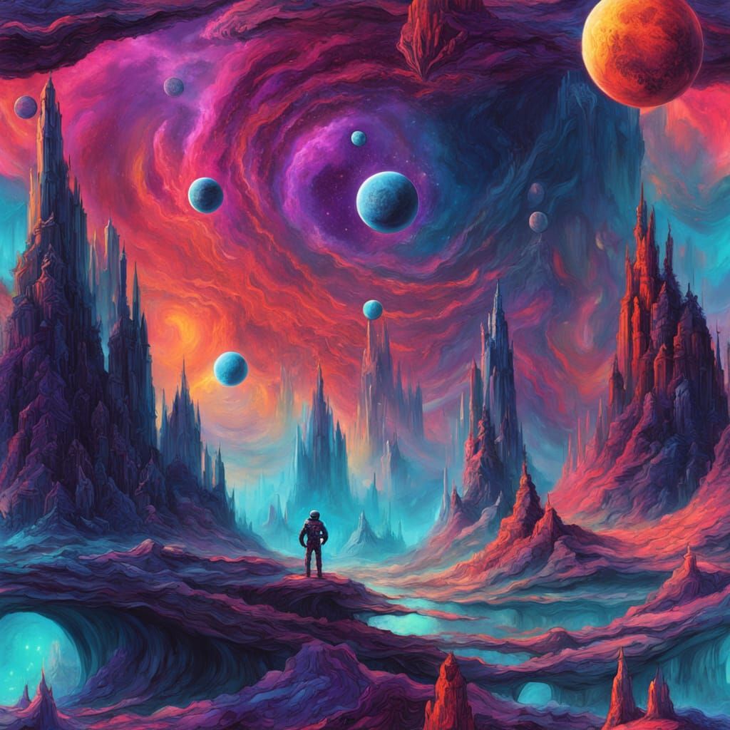 Astronaut on Alien Planet in Surreal Style