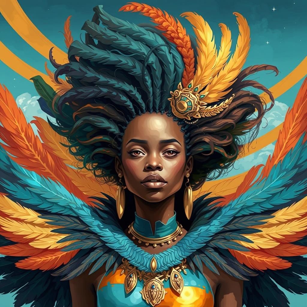 Evolving Portrait in Surreal Folk Art Style