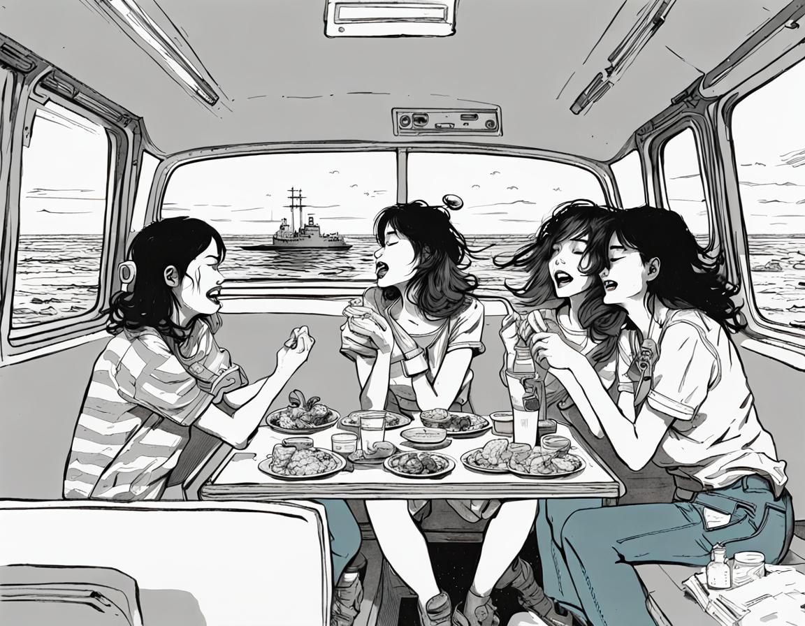 Happy Lesbian Family Road Trip in Comic Style