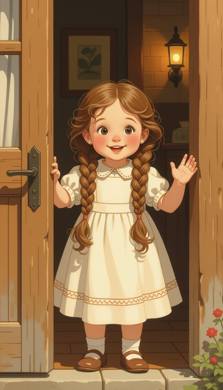 Toddler Girl Welcoming, Matte Painting Style