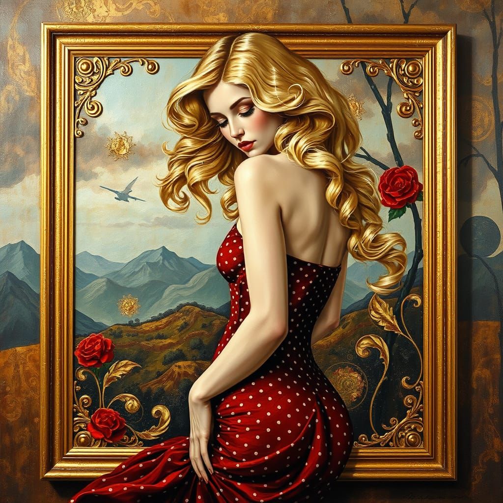 Sensual Goddess in Opulent, Symbolist Oil Painting