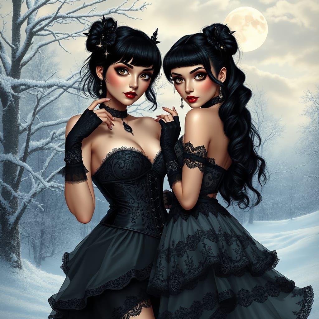 Sultry Gothic Women in Winter Wonderland