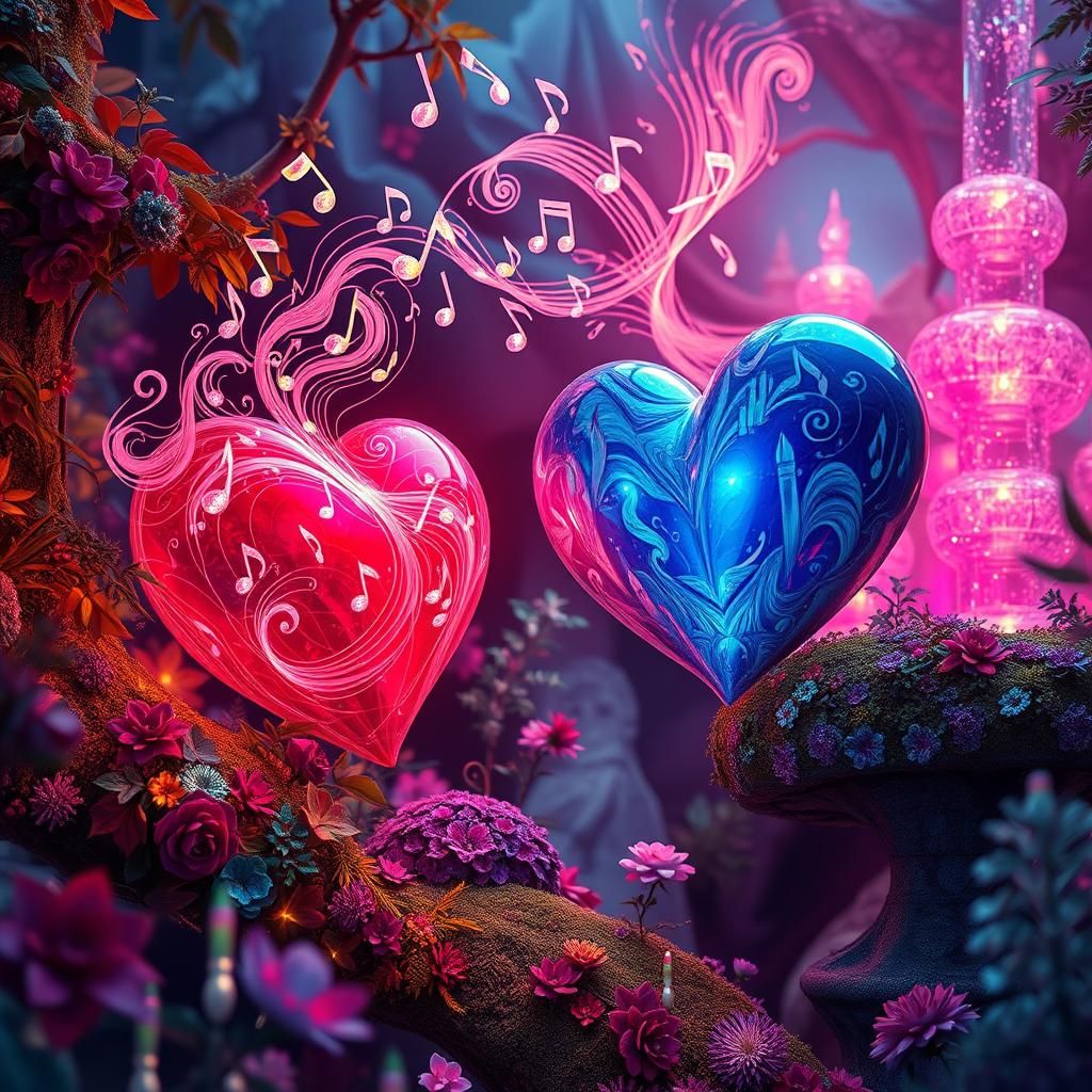 Musical Hearts in Surreal Dreamscape, Digital Art