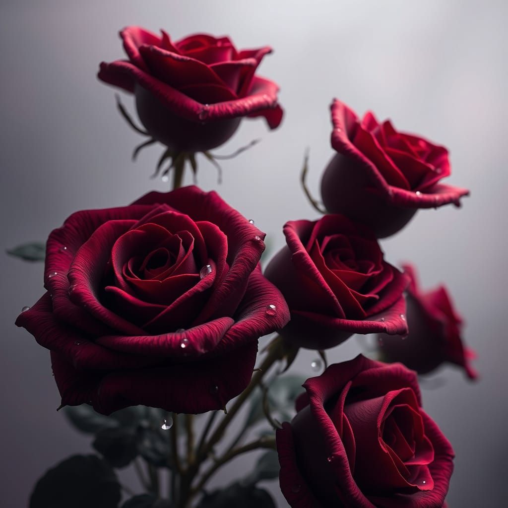 Dark Red Roses in Mystical Bloom