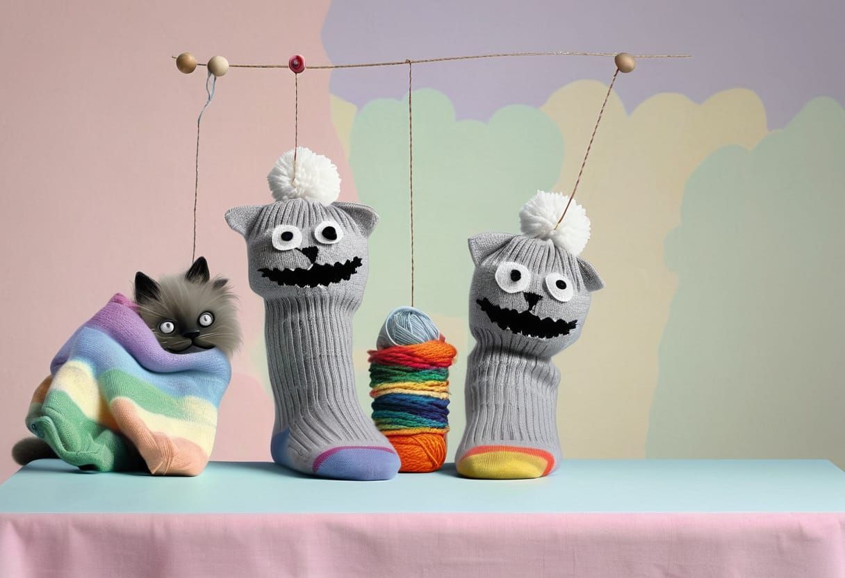 Creepy Sock Puppets Knitting in 1960s Style
