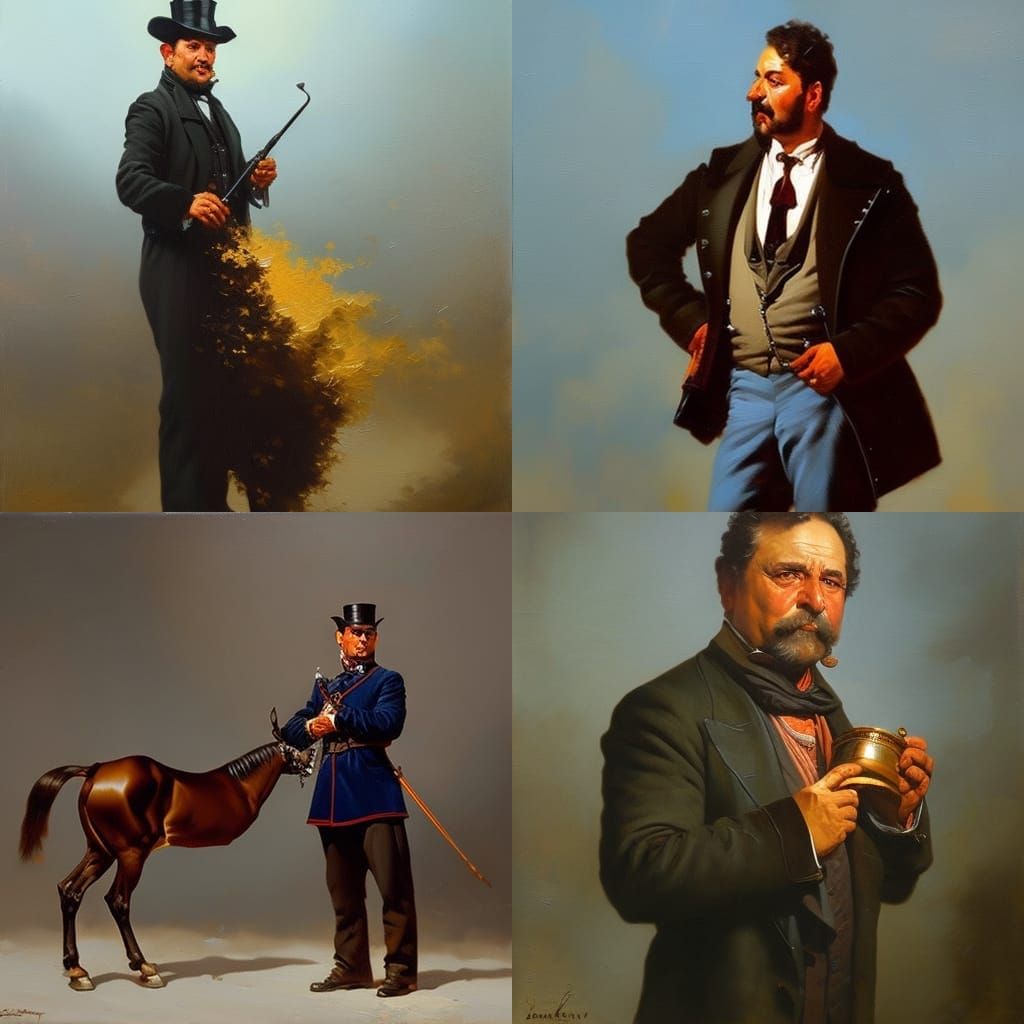 Moustached Man Portrait in Oil Paint Style