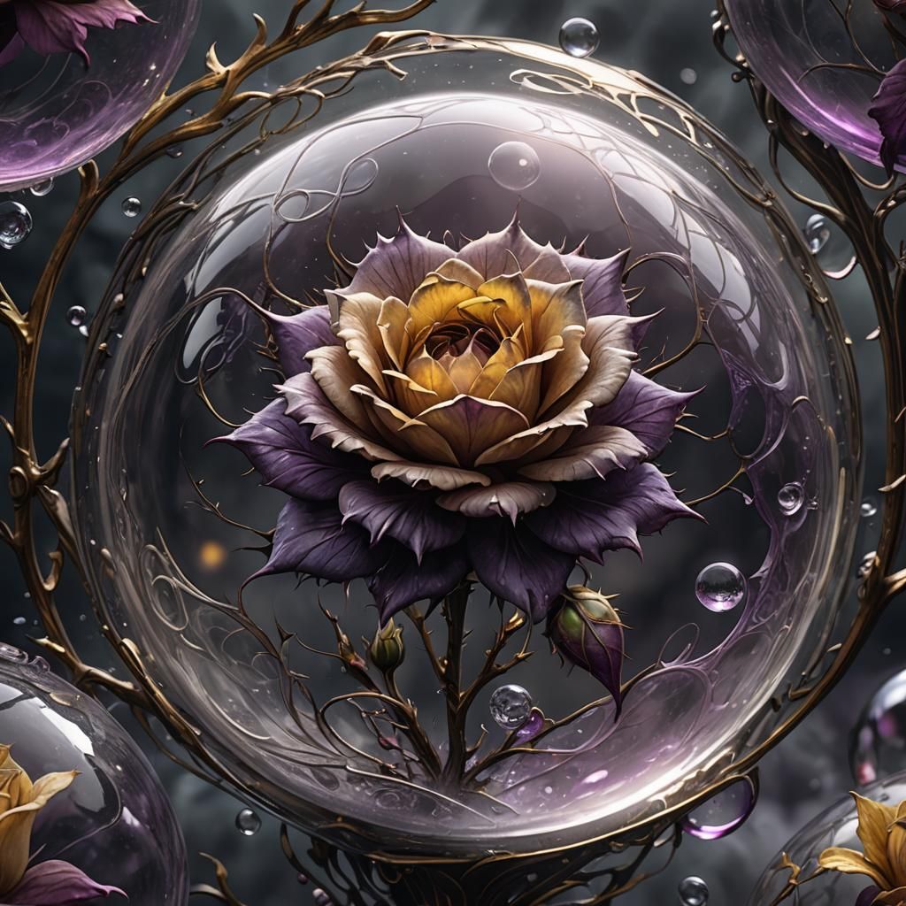 Rose in Crystal Bubble: Dark Fantasy Art Nouveau